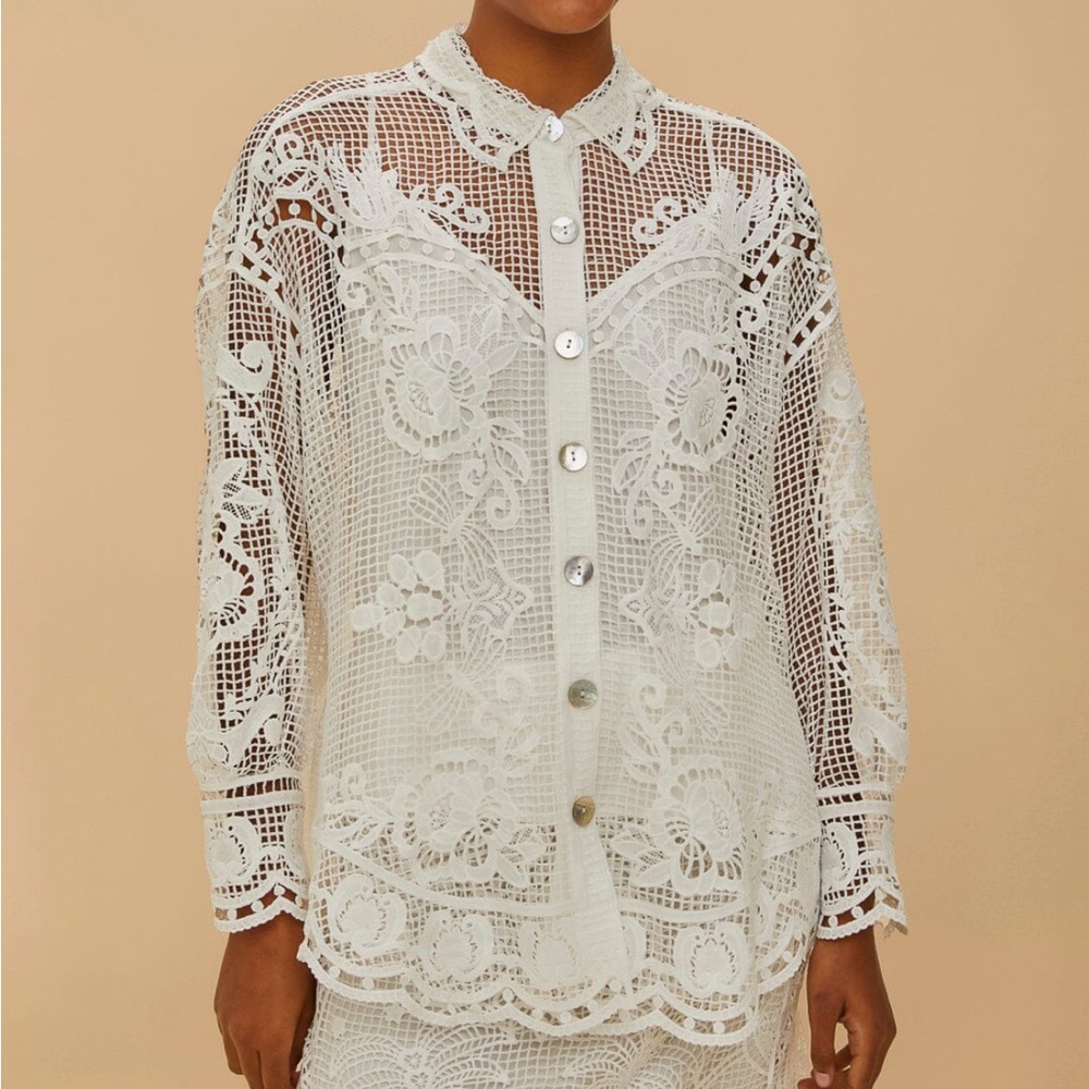 NWT FARM Rio Off-White Swan Lake Guipure Blouse